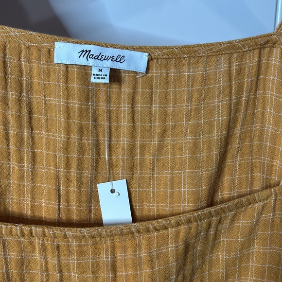 Madewell New M Milkbrook Gold Yellow Plaid Puff-Sleeve Peplum Top - Picture 3 of 5